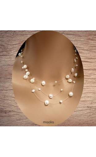 Maolia - Collier perles de culture blanches trois fils