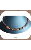 Maolia - Collier perles de culture café et perles pierre de sable