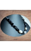 Maolia - Collier perles d'agate ton gris noir