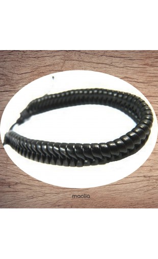 Maolia - Bracelet cuir tresse fantaisie noire
