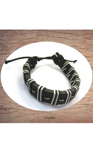 Maolia - Bracelet cuir lien noirs et blancs