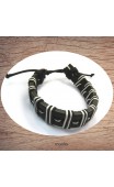 Maolia - Bracelet cuir lien noirs et blancs