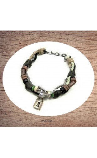 Maolia - Bracelet cuir et cordon avec cadenas