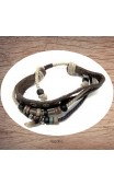 Maolia - Bracelet en cuir et cordon avec dent deux couleurs