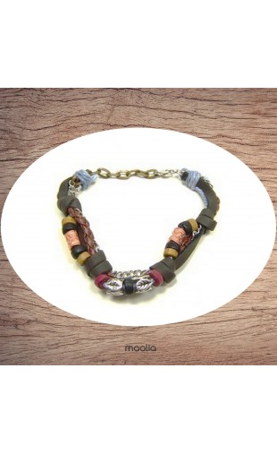 Maolia - Bracelet en cuir et cordon avec feuille