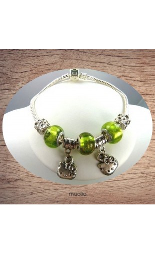 Maolia - Bracelet Pandamaolia chaîne argent perles vertes 