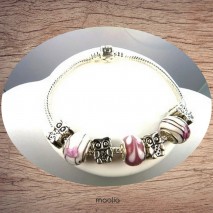 Maolia - Bracelet Pandamaolia argent avec perles roses et blanches