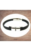 Maolia - Bracelet plaque argentée et caoutchouc noir