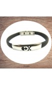 Maolia - Bracelet plaque argentée et caoutchouc noir