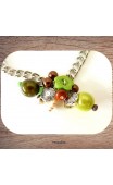 Maolia - Bracelet perles vertes marron sur grosse chaine