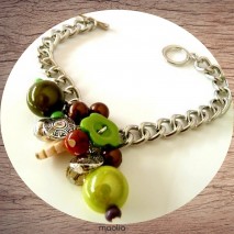Maolia - Bracelet perles vertes marron sur grosse chaine