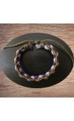 Maolia - Bracelet cuir et coton noir et mauve