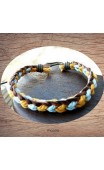 Maolia - Bracelet cuir et coton jaune et bleu
