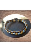 Maolia - Bracelet cuir et coton jaune et bleu