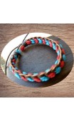 Maolia - Bracelet cuir et coton bleu et rouge