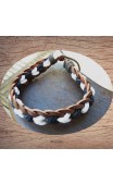 Maolia - Bracelet cuir et coton blanc et noir