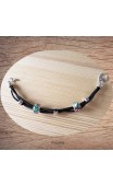 Maolia - Bracelet argent et caoutchouc noir perles couleur