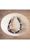 Maolia - Bracelet argent et caoutchouc noir perles couleur