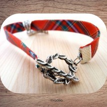 Maolia - Bracelet tissu écossais libellule et Tour Eiffel