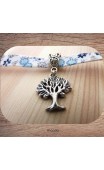 Maolia - Bracelet tissu fleuri ton bleu arbre argent
