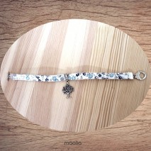 Maolia - Bracelet tissu fleuri ton bleu arbre argent