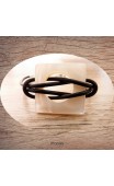 Maolia - Bracelet nacre carrée caoutchouc noir