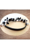 Maolia - Bracelet cuir noir et perles noires blanches