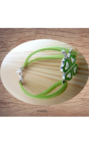 Maolia - Bracelet trèfle émaillé et suédine couleur