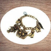 Maolia - Bracelet chouettes et éléphant bronze