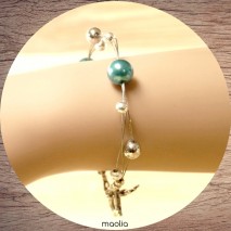 Maolia - Bracelet perles bleues et argent 3 fils 