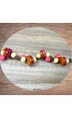 Bracelet perles de bois rose et ocre