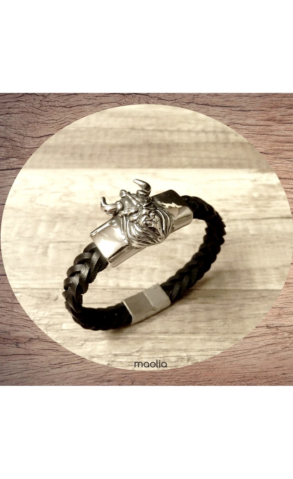 Bracelet homme cuir noir viking personnalisé bijoux celtiques pour lui 