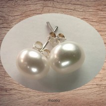 Boucles d'oreilles véritable perle de culture teinte claire