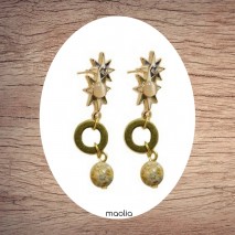 Maolia - Boucles d'oreilles deux étoiles et cercle doré
