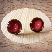 Maolia - Boucles d'oreilles cabochon rouge étoiles