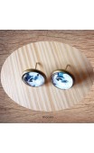 Maolia - Boucles d'oreilles cabochon feuillage bleu foncé