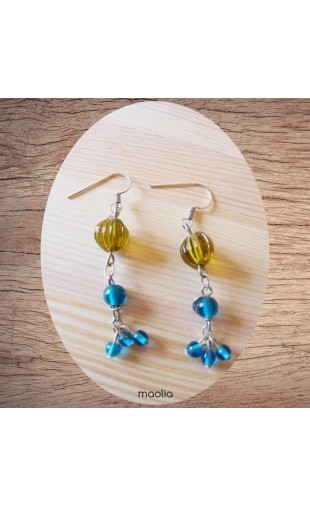 Maolia - Boucles d'oreilles jaunes et bleues petites perles