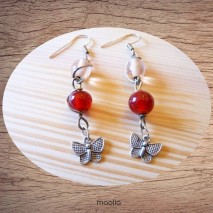 Maolia - Boucles d'oreilles rose et rouge papillon