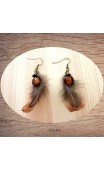 Maolia - Boucles d'oreilles brune plume de faisan