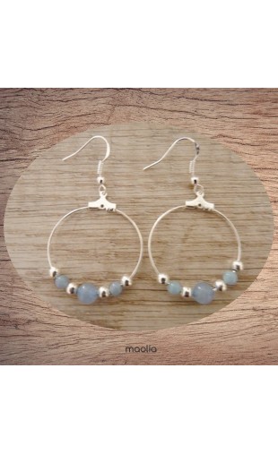 Maolia - Boucles d'oreilles créoles perles cristal bleues