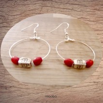 Maolia - Boucles d'oreilles créoles rouges et argent