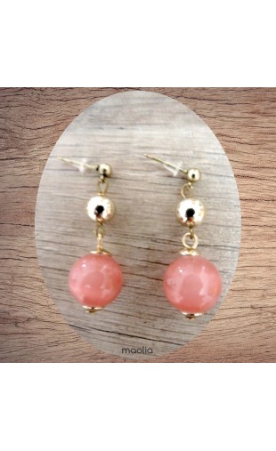 Boucles d'oreilles perles roses et dorées