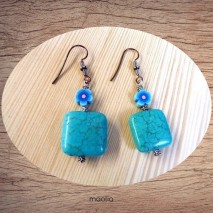 Maolia - Boucles d'oreilles turquoise carrée bleue 