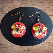 Maolia - Boucles d'oreilles papillon bois et cuir rouge