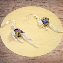 Boucles d'oreilles corolle fleur et perle de couleur