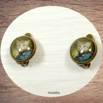 Boucles d'oreilles clips bronze chat vêtu