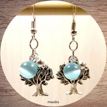 Boucles d'oreilles arbre et perle bleue