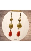 Boucles d'oreilles perles bronze et perle rouge en forme de goutte
