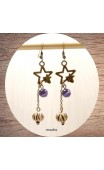 Boucles d'oreilles étoile bronze et perles sur chaîne