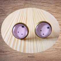 Maolia - Boucles d'oreilles cabochon ciel rose étoilé
